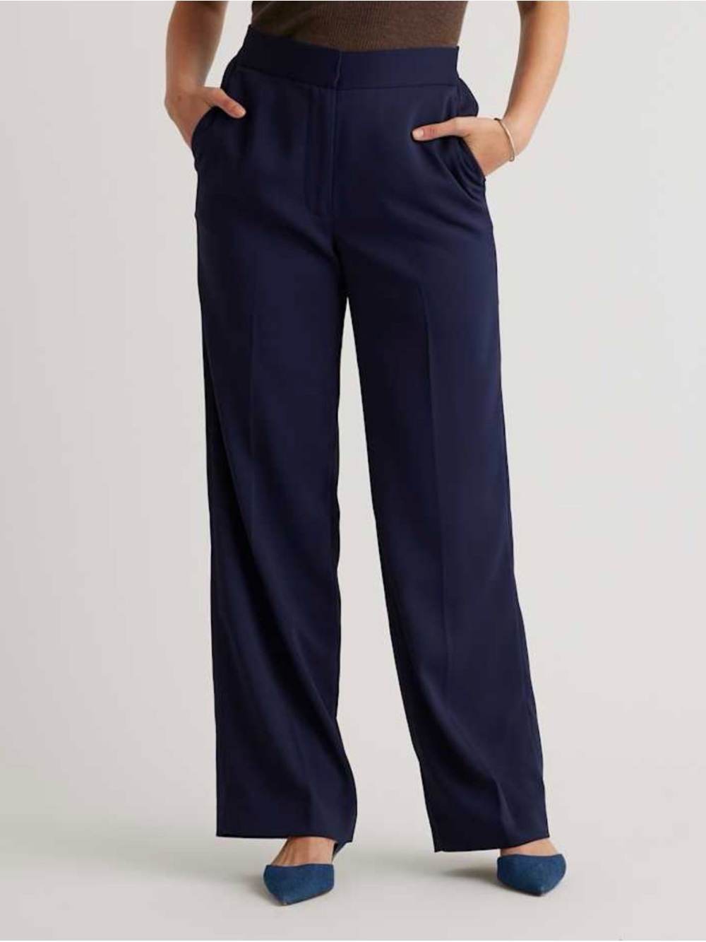 Quince stretch crepe pleated wide leg pant Navy trousers Sz 2